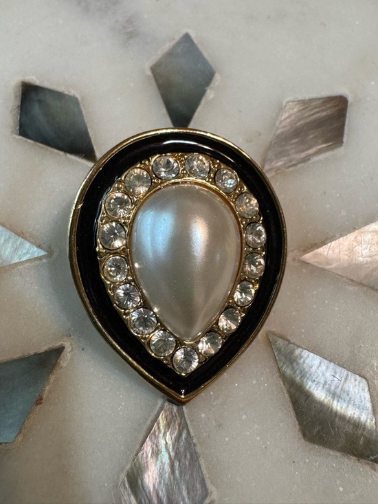 Park Lane Jewelry - Park Lane Pearl Teardrop CZ and Black Enamel Gold Tone Pendant